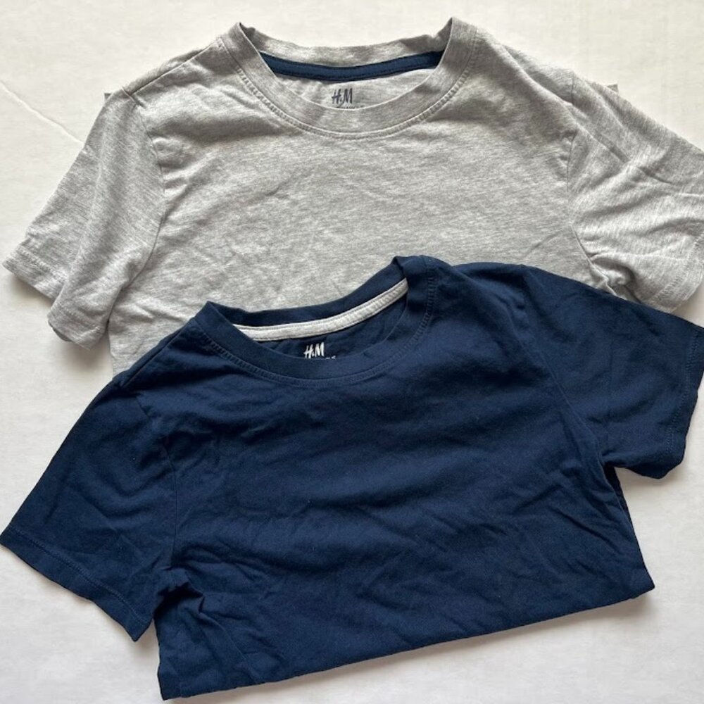 H&M Boys' 2-Pack Organic Cotton T-Shirts - Navy & Gray - Size 8-10